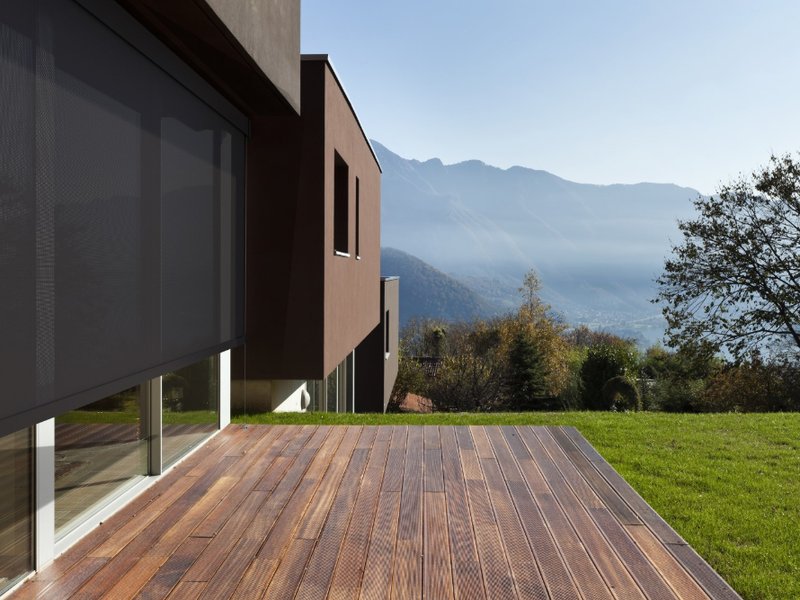 Modern patio with mountain view