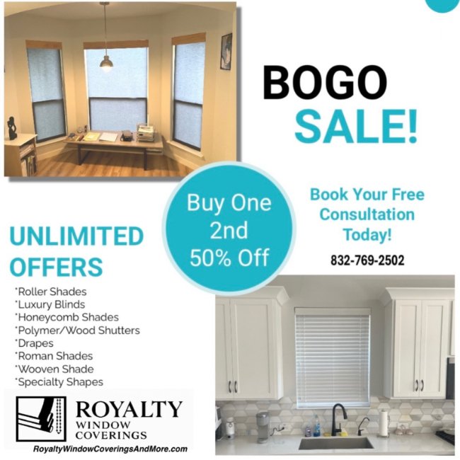 Window Coverings BOGO 50% off promo